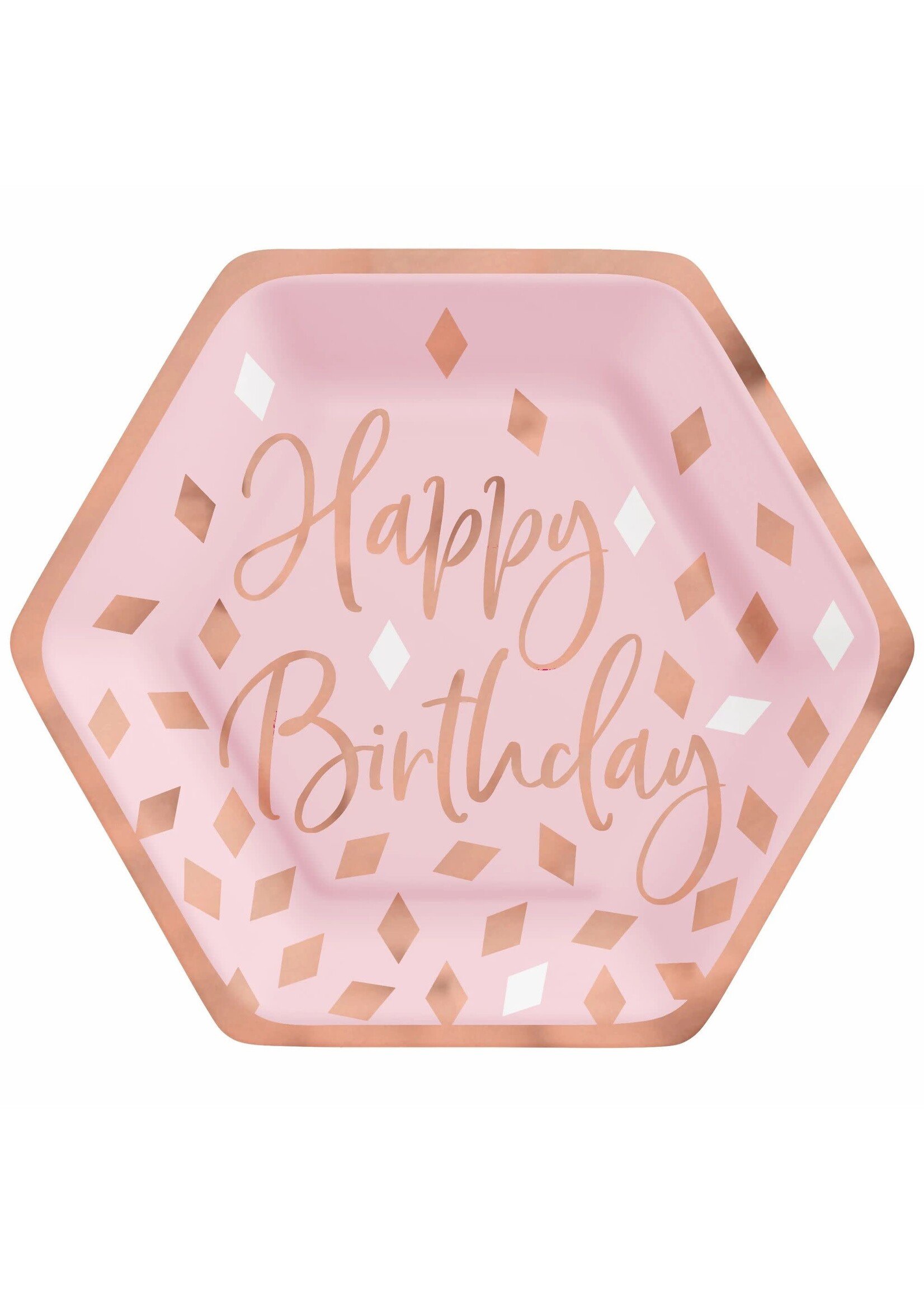 Blush Birthday 7Inch Hexagon Plate Metallic 8Ct