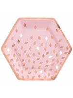 Blush Birthday 9Inch Hexagon Plate Metallic 8Ct