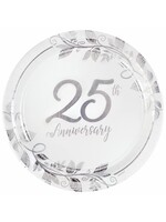 Happy 25th Anniversary 10 1/2 Inch 8Ct Round Metallic Plates