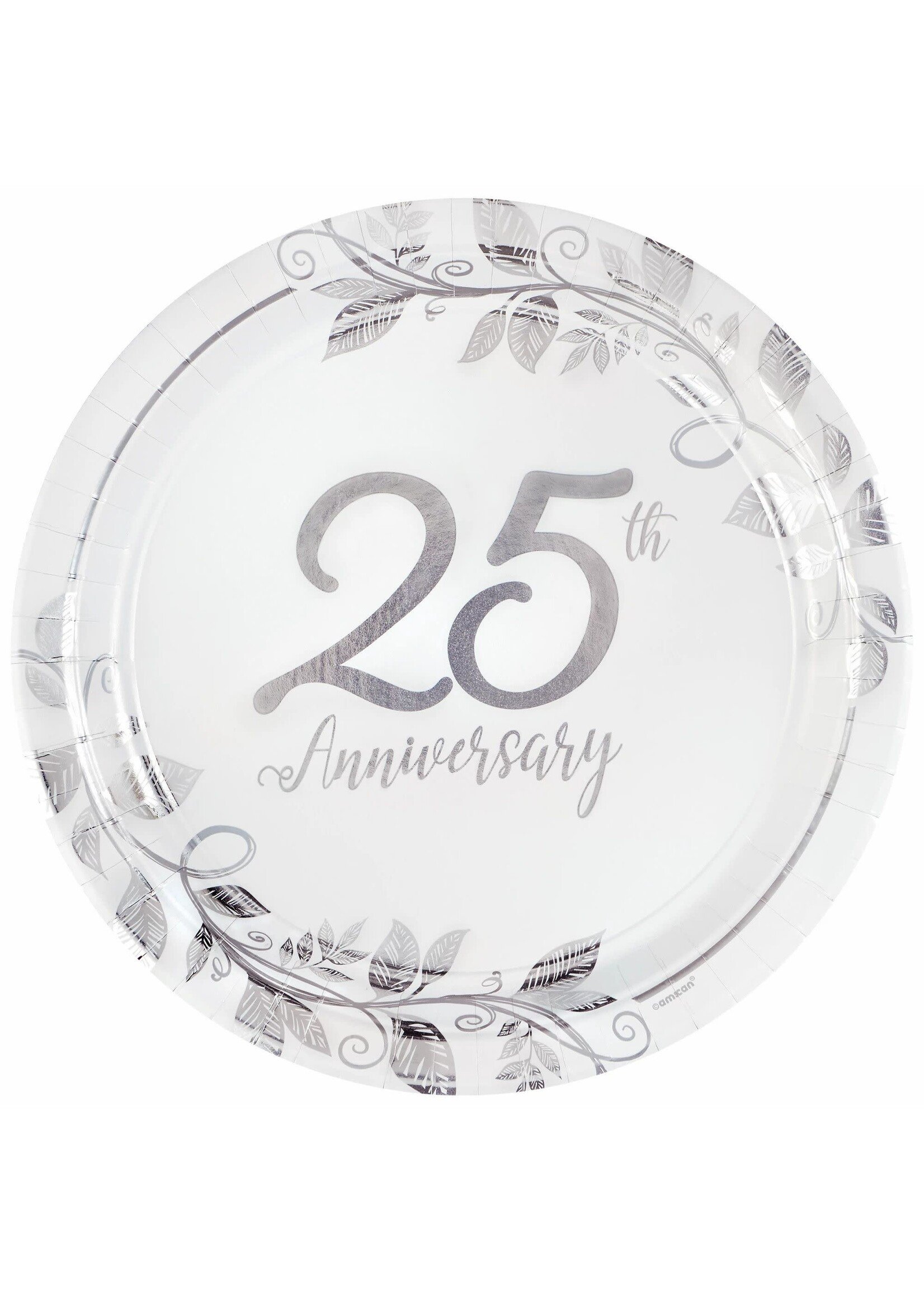 Happy 25th Anniversary 10 1/2 Inch 8Ct Round Metallic Plates