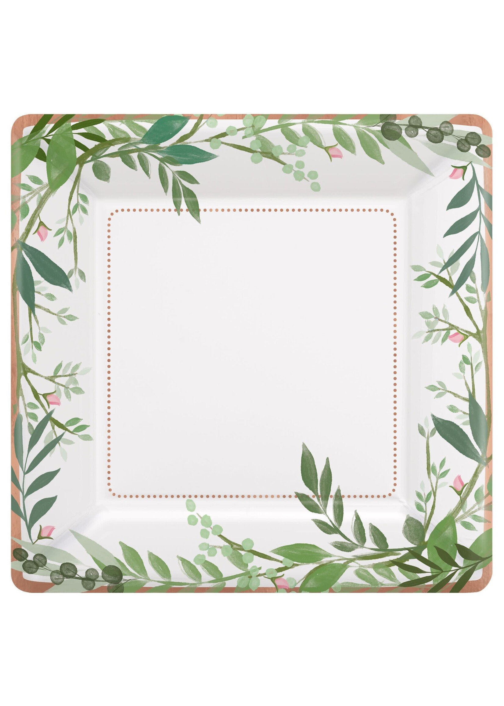 Love And Leaves Square Metallic Plates, 10Inch 8Ct