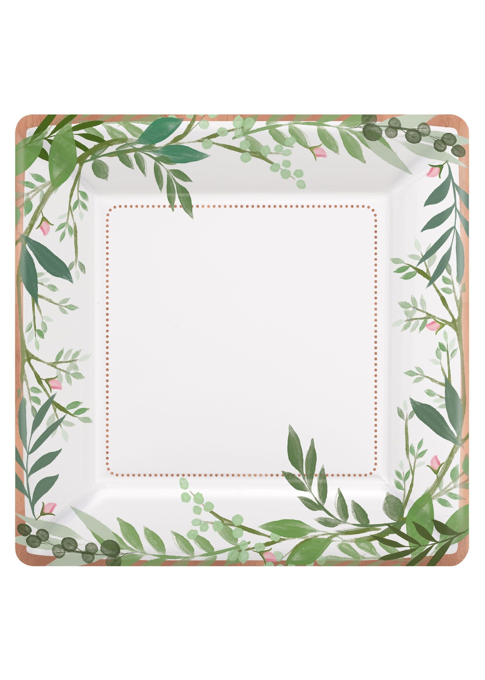 Love And Leaves Square Metallic Plates, 7Inch 8Ct