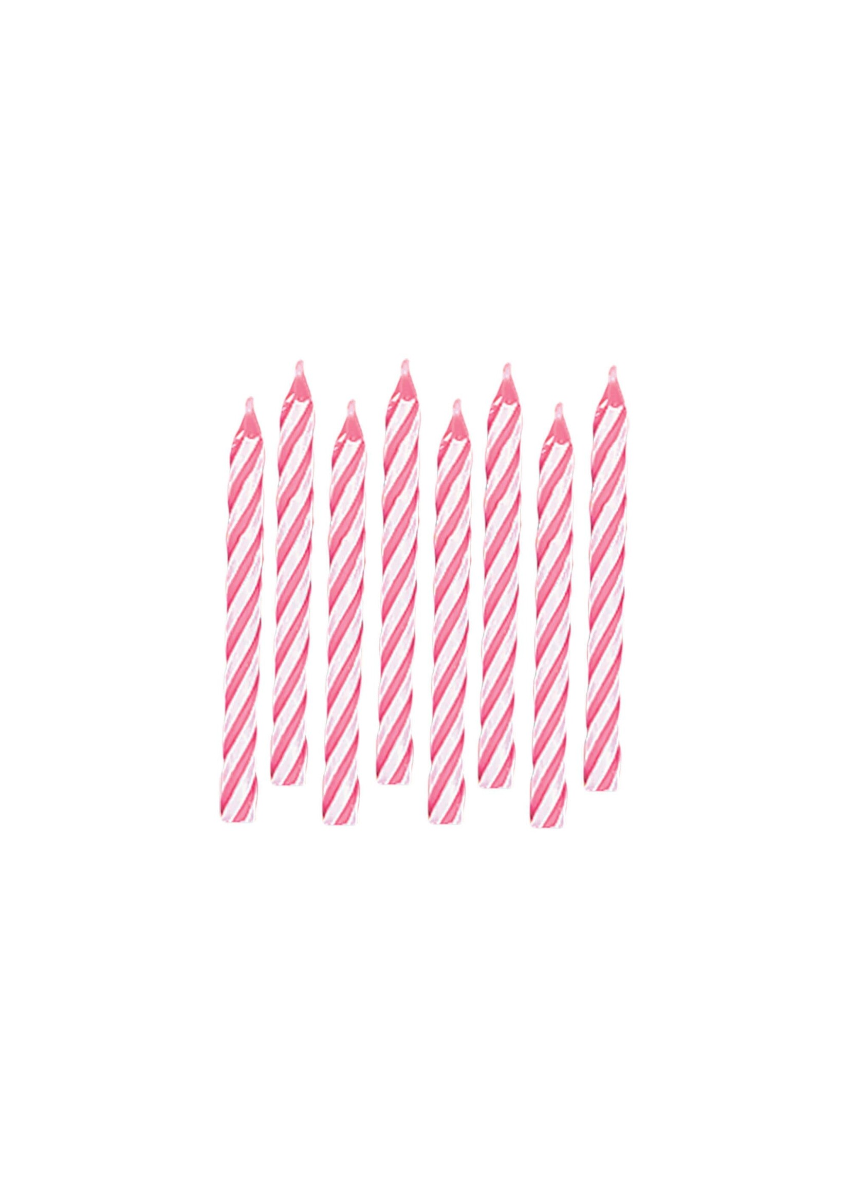 Pink Candy Stripe Spiral Candles 24 pcs