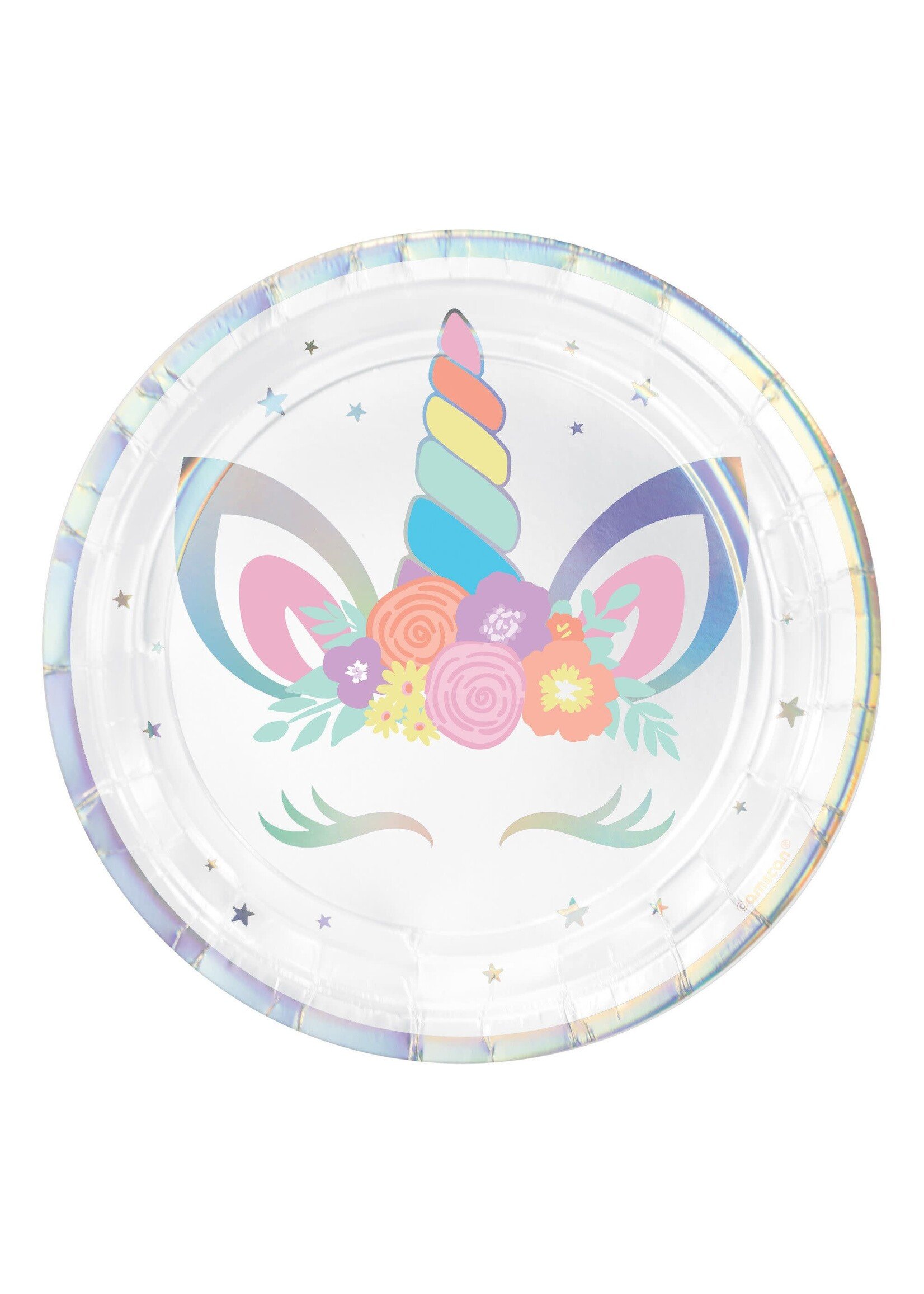 Unicorn Party Round Iridescent Plates, 7"