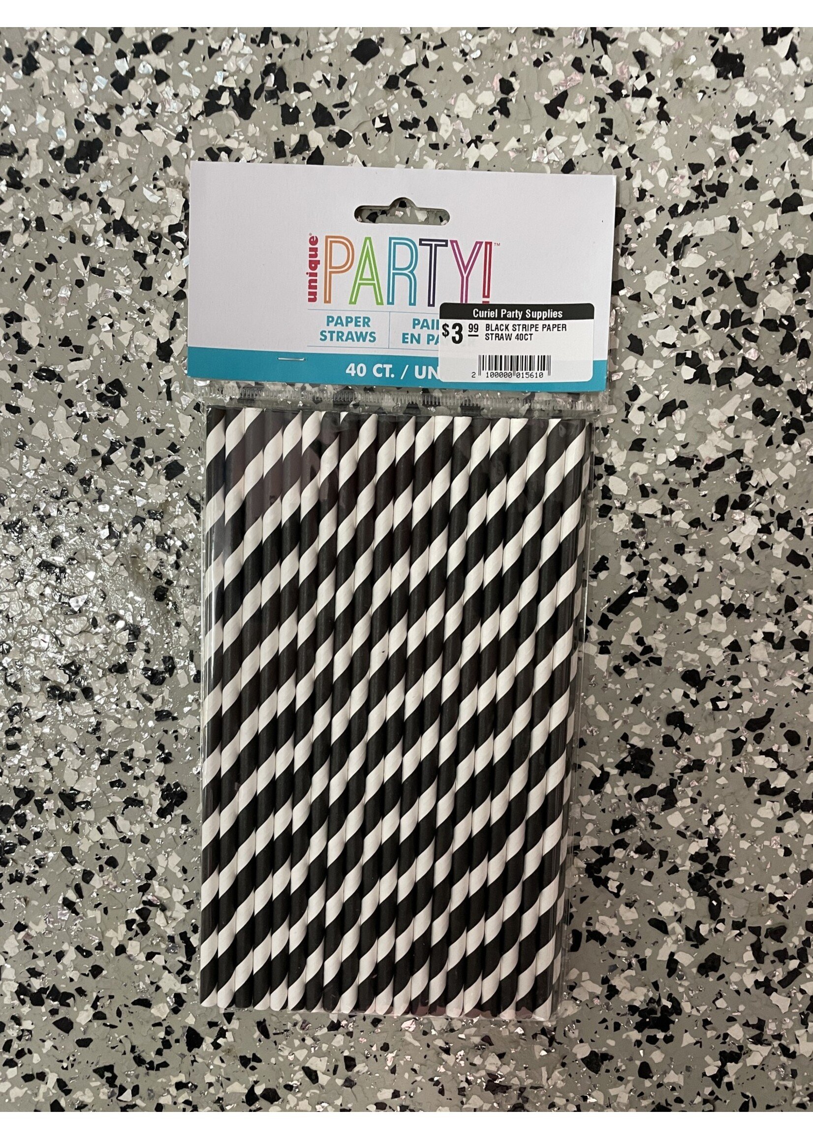 BLACK STRIPE PAPER STRAW 40CT