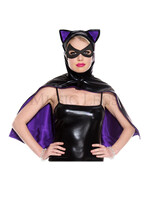 Wet look hooded bat cape with mask (Purple)