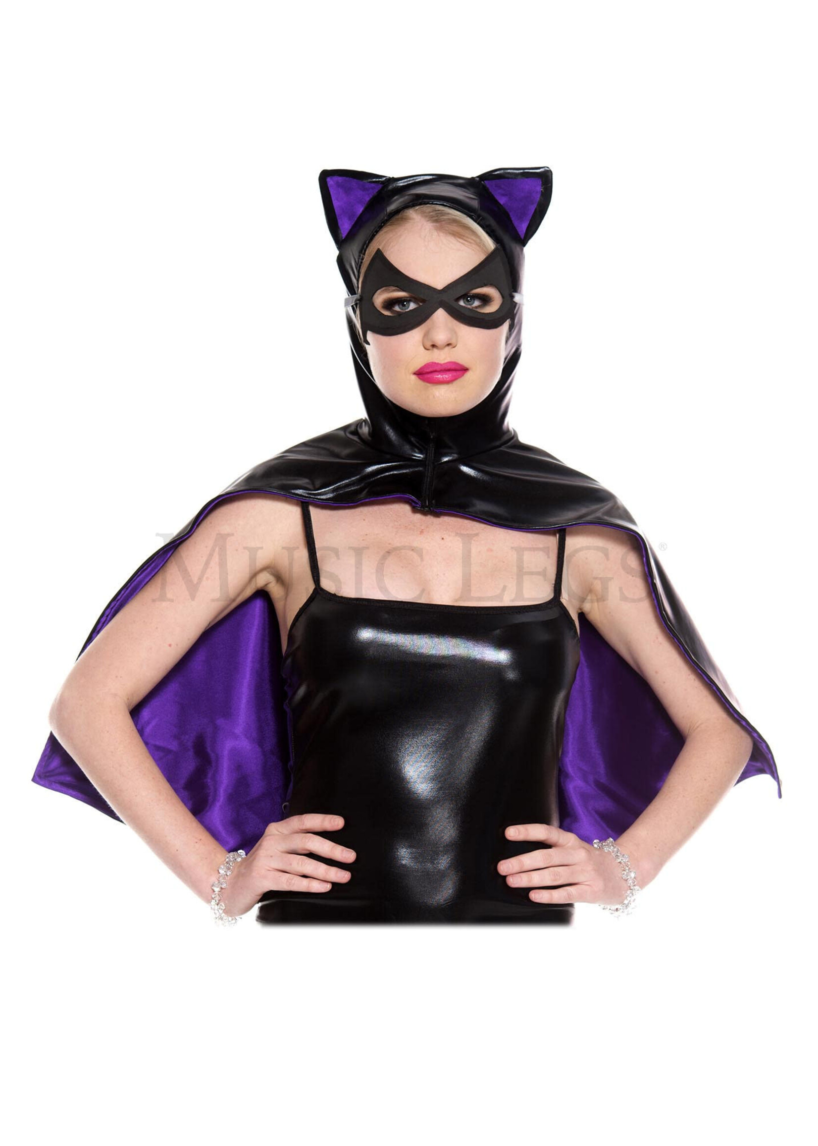 Wet look hooded bat cape with mask (Purple)
