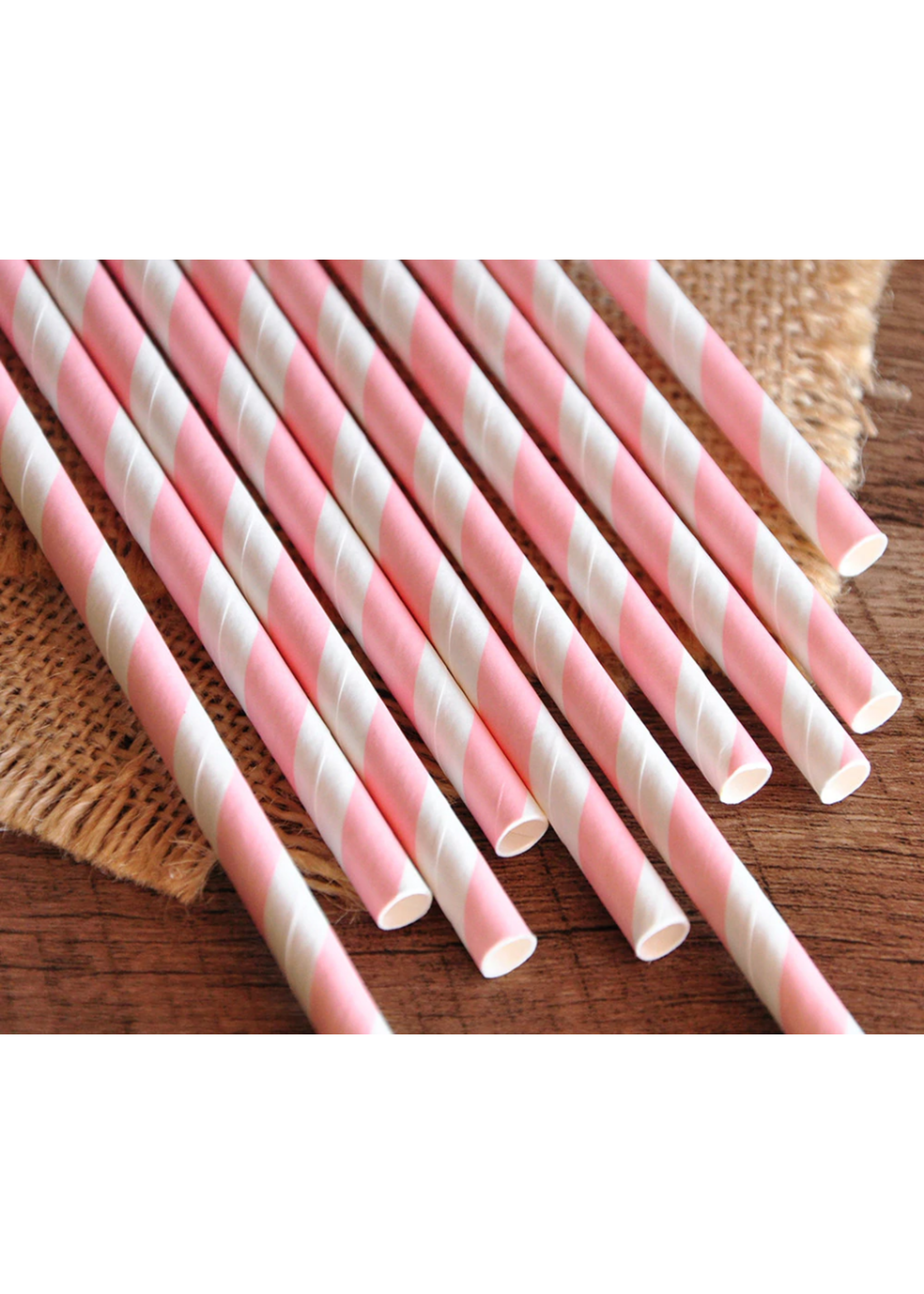 LVLY PNK STRIPE PAPER STRAW 10ct