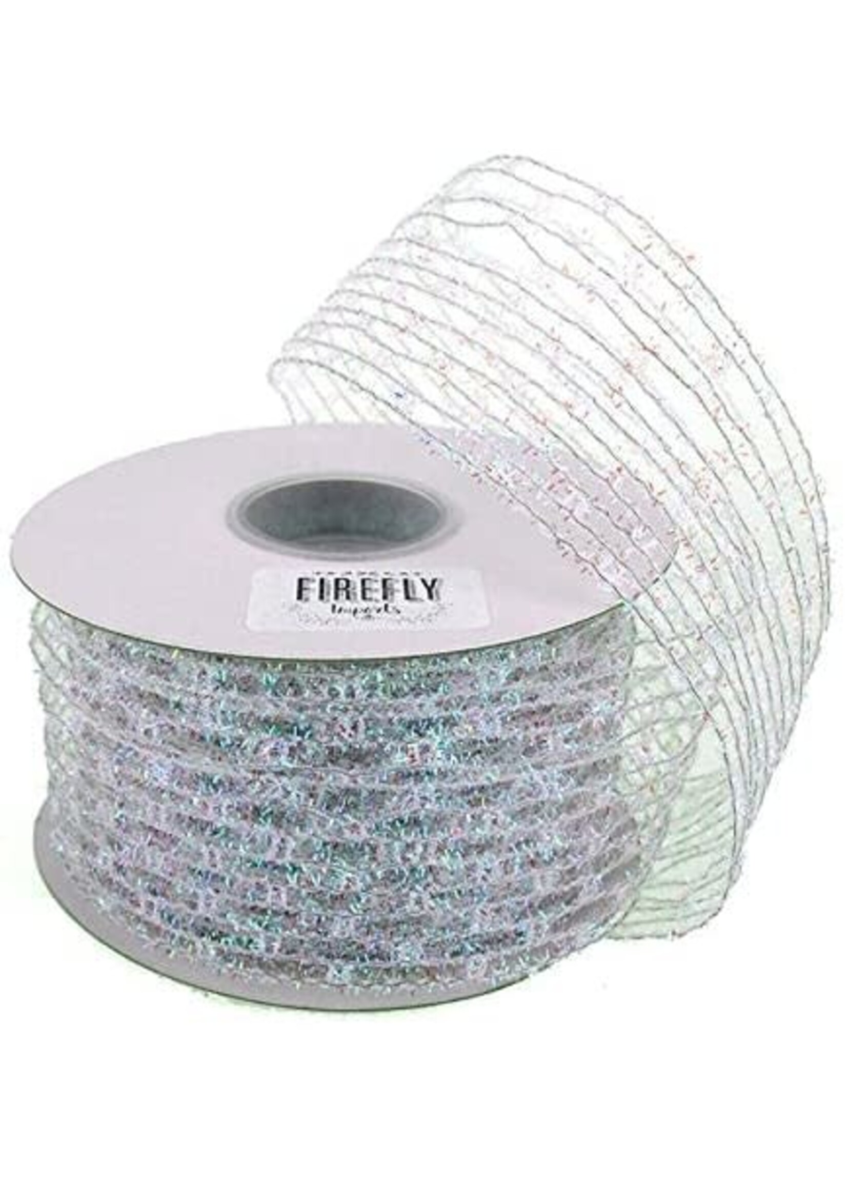 Mesh Net Glitter Ribbon 19" x 5 yds - Silver