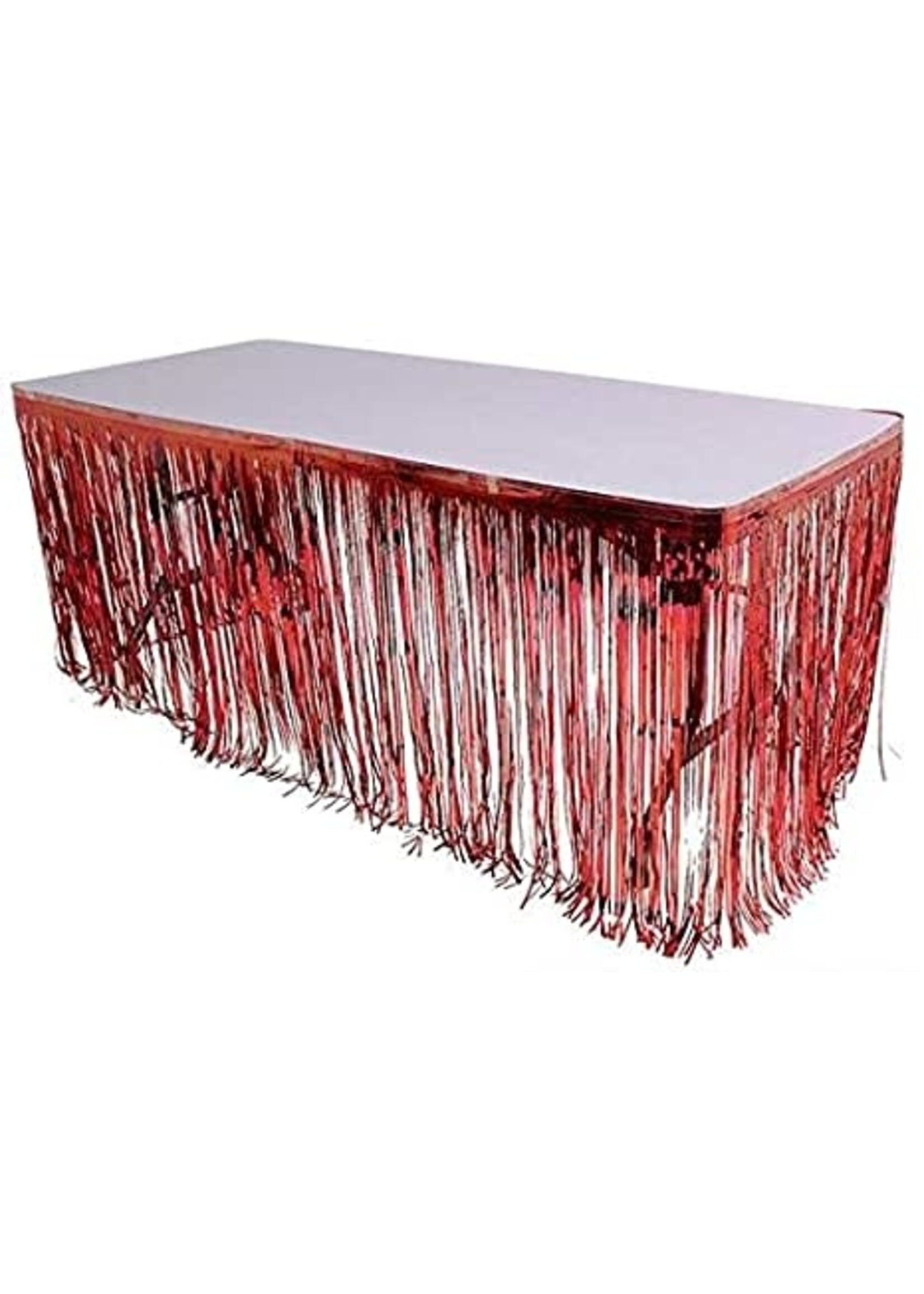 RED FOIL FRINGE TABLE SKIRT