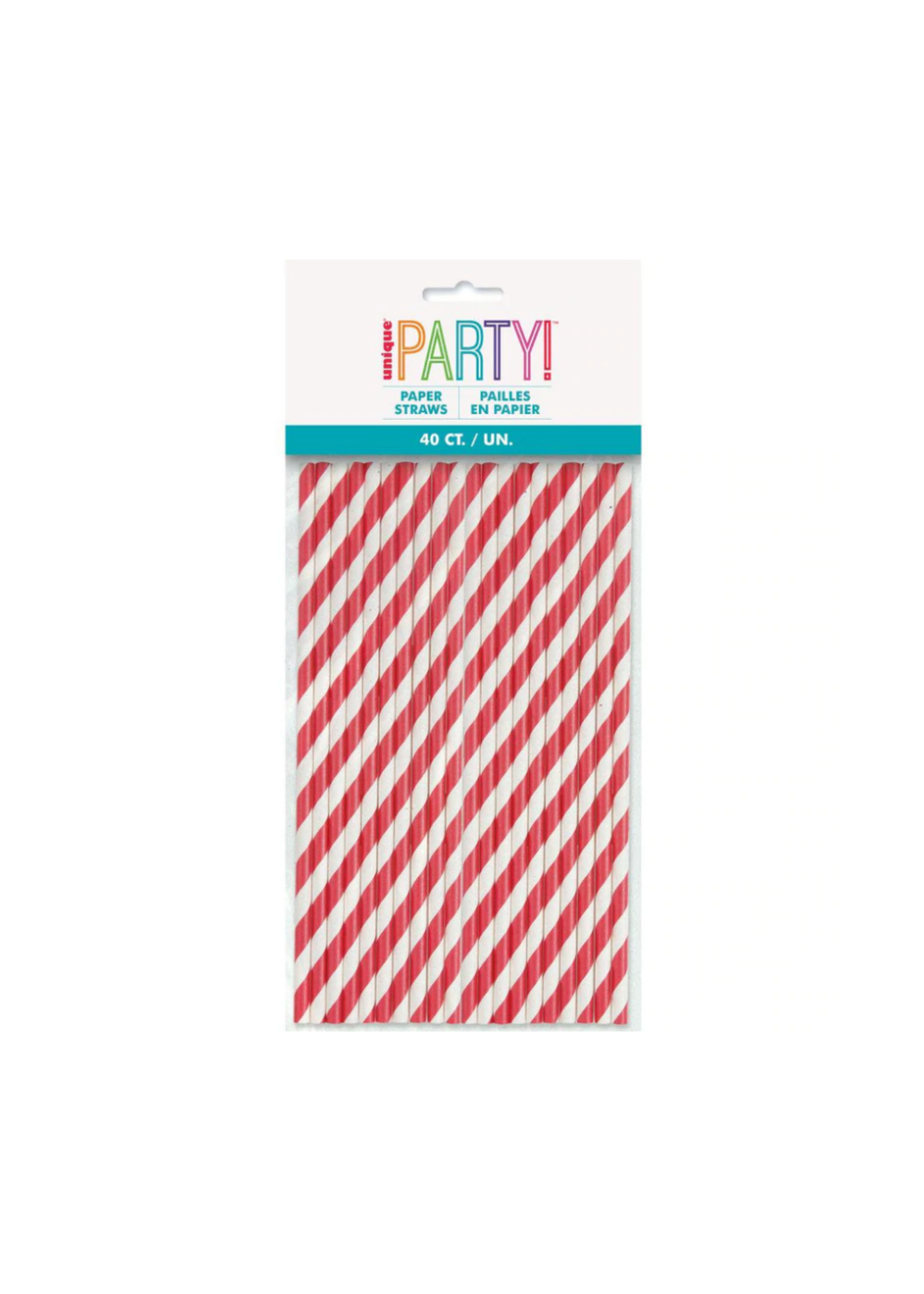 RUBY RED STRIPE PAPER STRAW 40CT