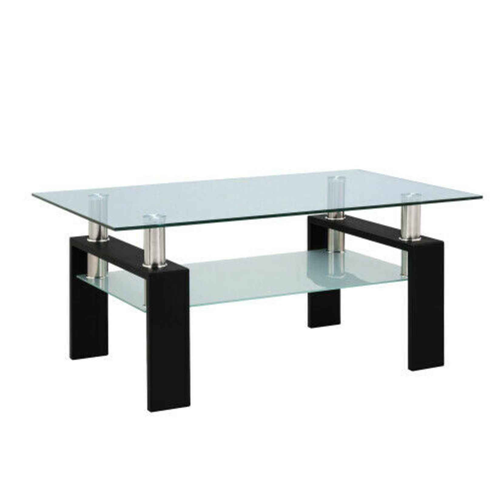 Mecor Modern Center Table with Shelf & Wood Legs - Black
