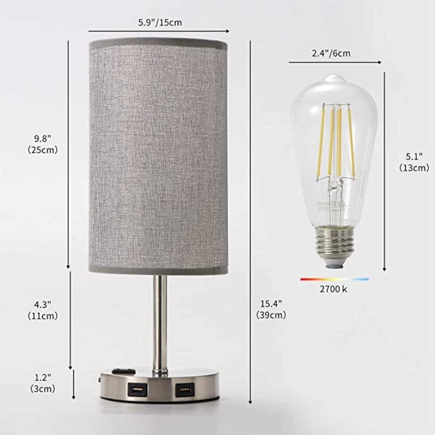 Touch Control Table Lamps w/ USB Charging - Gray