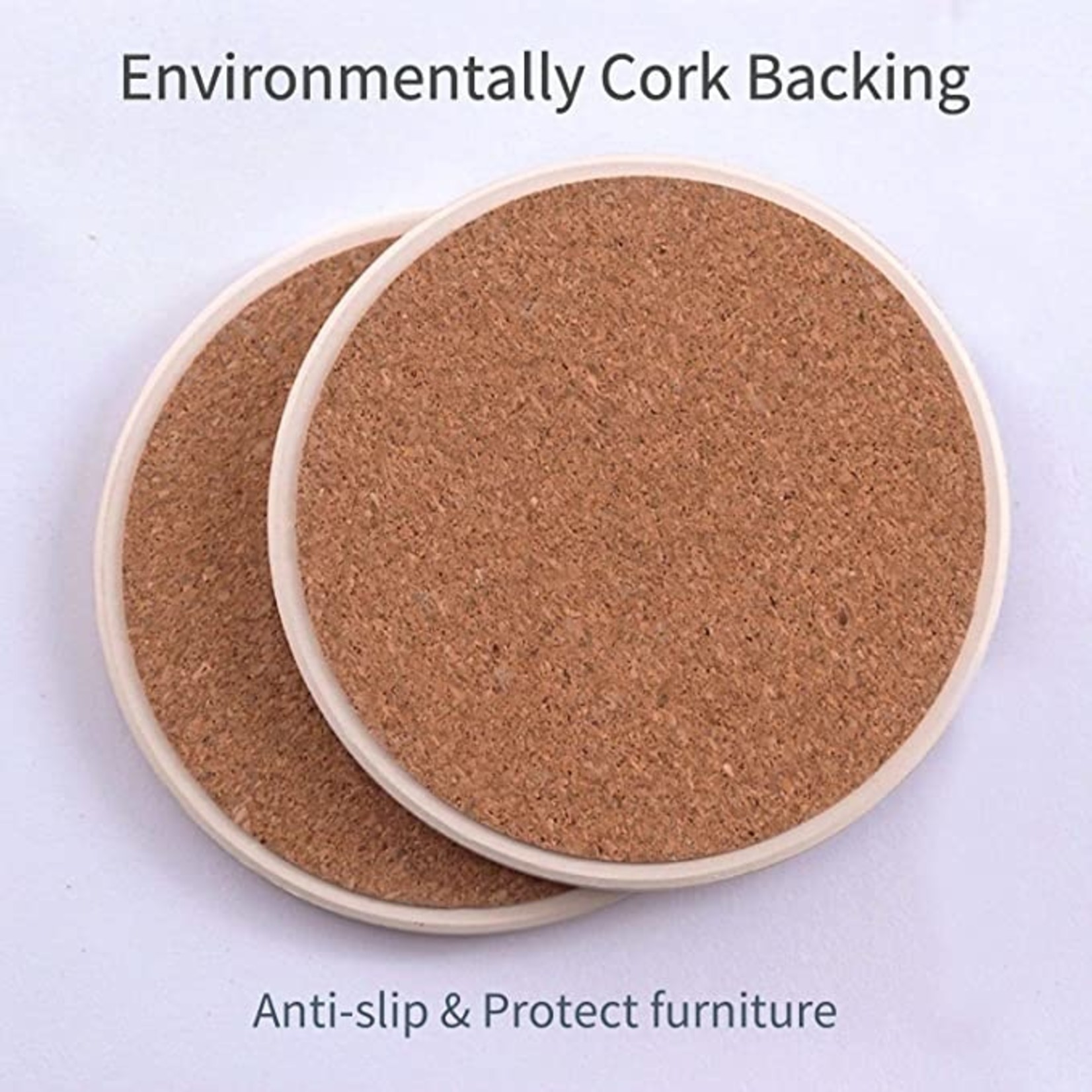 Stone Coasters with Cork Backing- 7 Piece