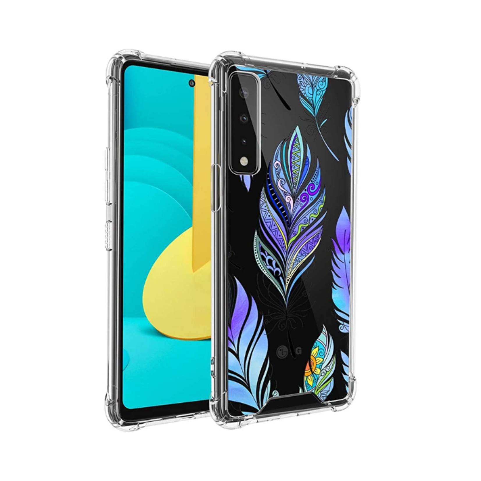 LG Stylo 7 Case - Clear Blue Feathers