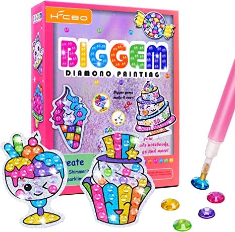 HFCBO Gem Diamond Painting Kits for Kids-Arts and Crafts for Girls & Boys Ages 6-8 8-10 10-12-Make Your Own Stickers and Suncatchers((Sweets)