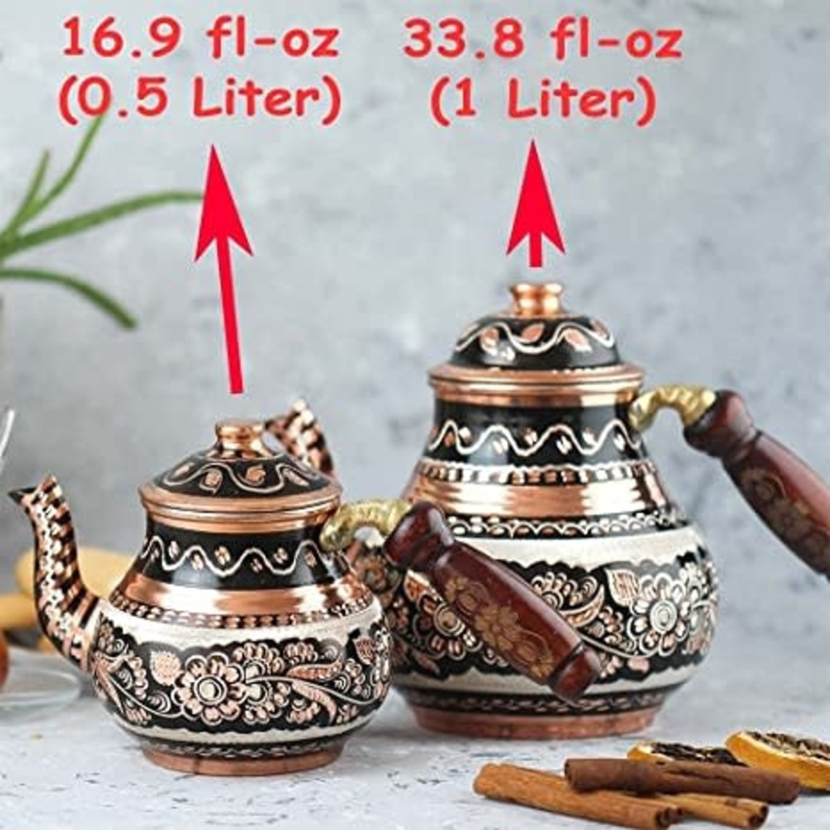 Turkish Handmade Tea Pot Set Copper Hammered Traditional Kettle