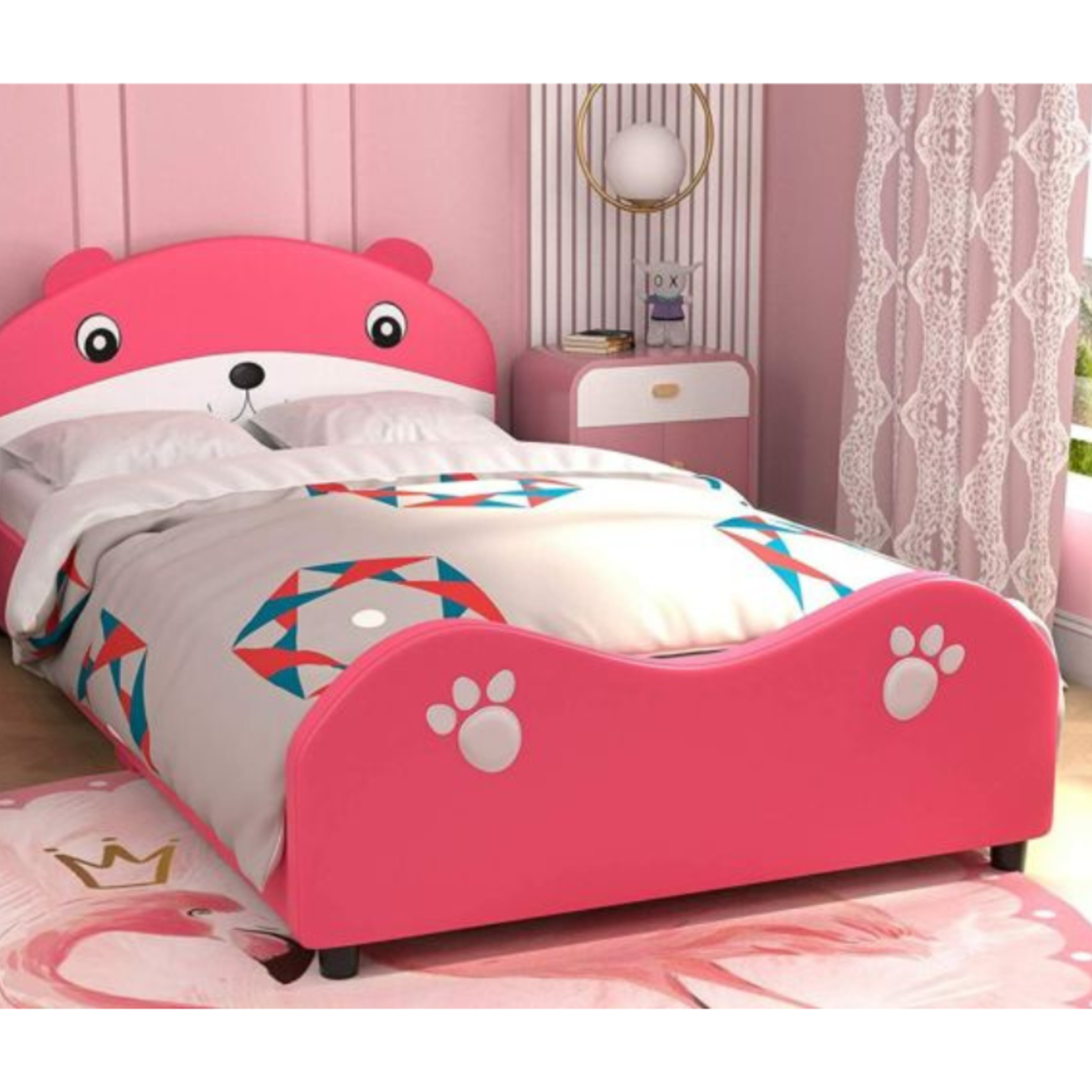 Mecor Kid's Pink Bear Upholstered Bed - Twin