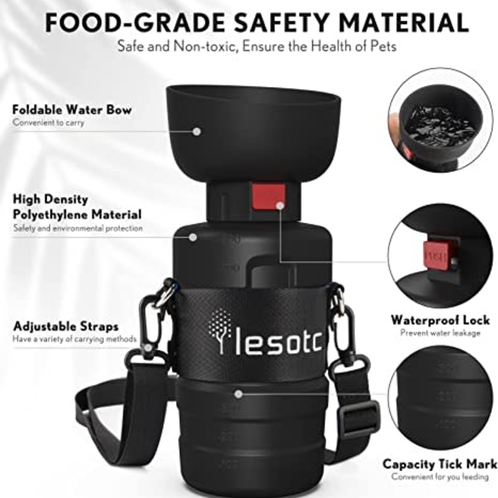 Lesotc Collapsible Pet Water Bottle (Black)