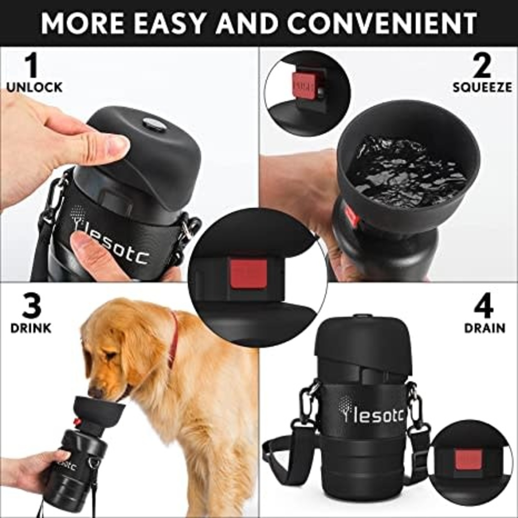 lesotc Pet Water Bottle for Dogs, Dog Water Bottle Foldable, Dog Travel Water Bottle, Dog Water Dispenser, Lightweight & Convenient for Travel