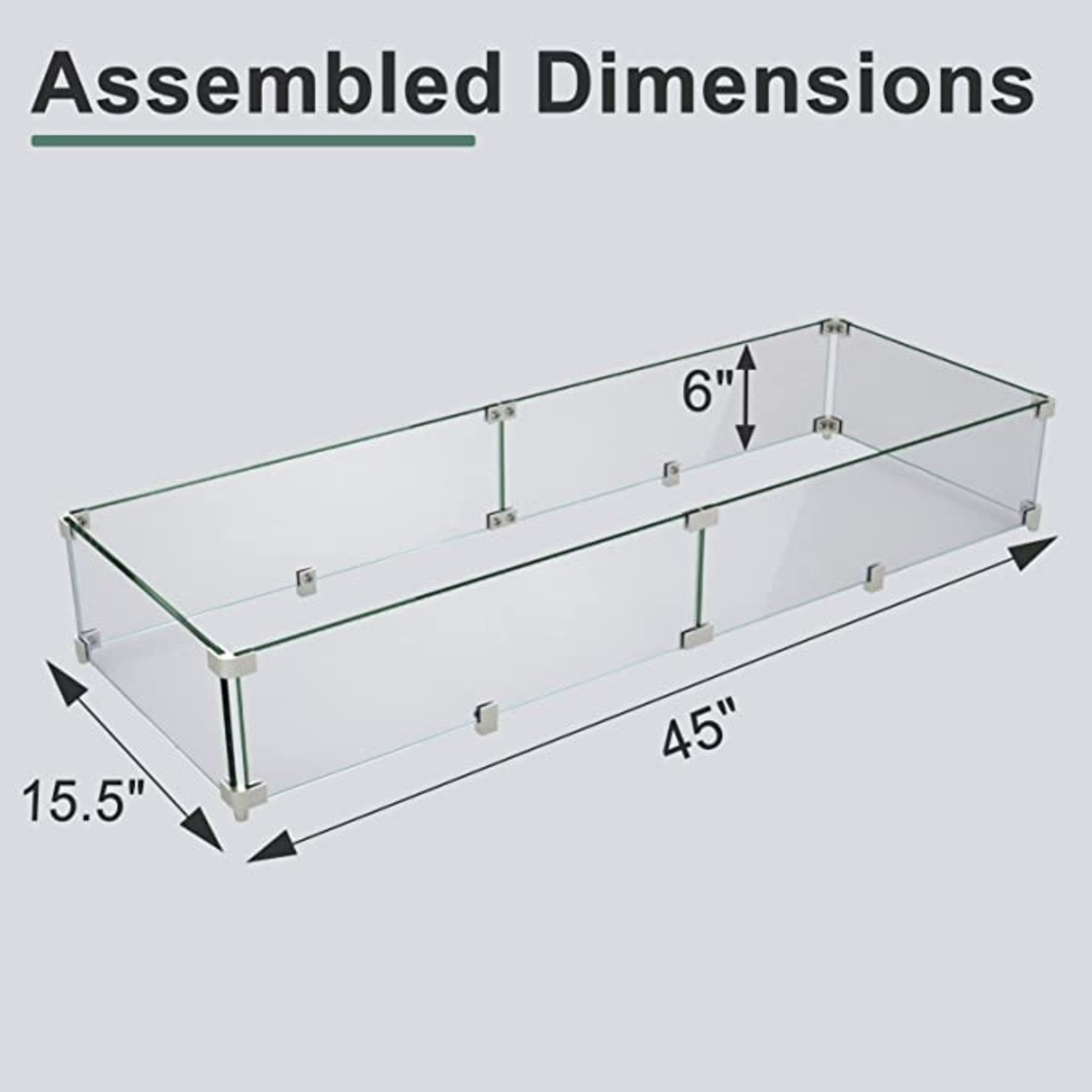 Gaspro Glass Wind Guard for Rectangular Fire Pit Table - 45" x 15.5"