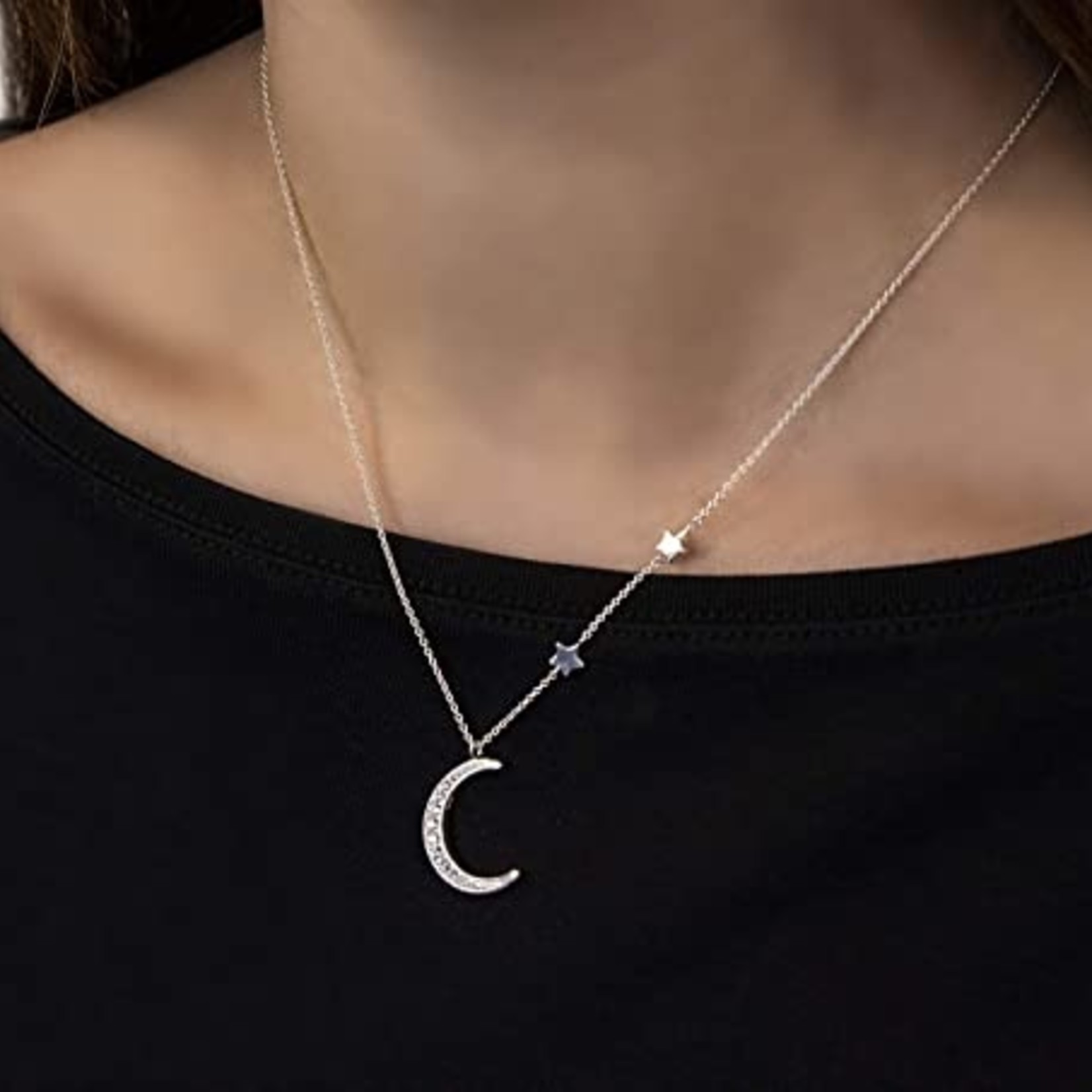 EFYTAL Jewelry Sterling Silver Moon & Stars Necklace - Grad Necklace