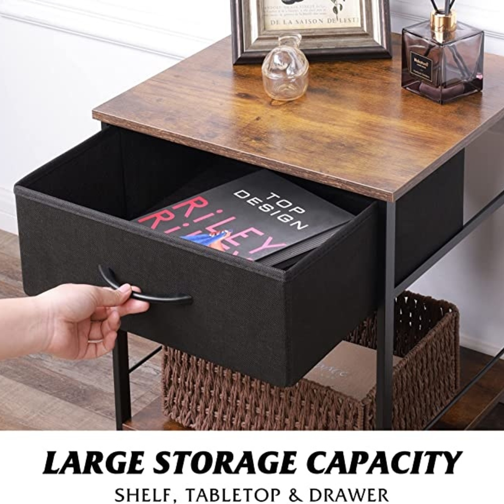 Wlive End Table with Fabric Storage Drawer