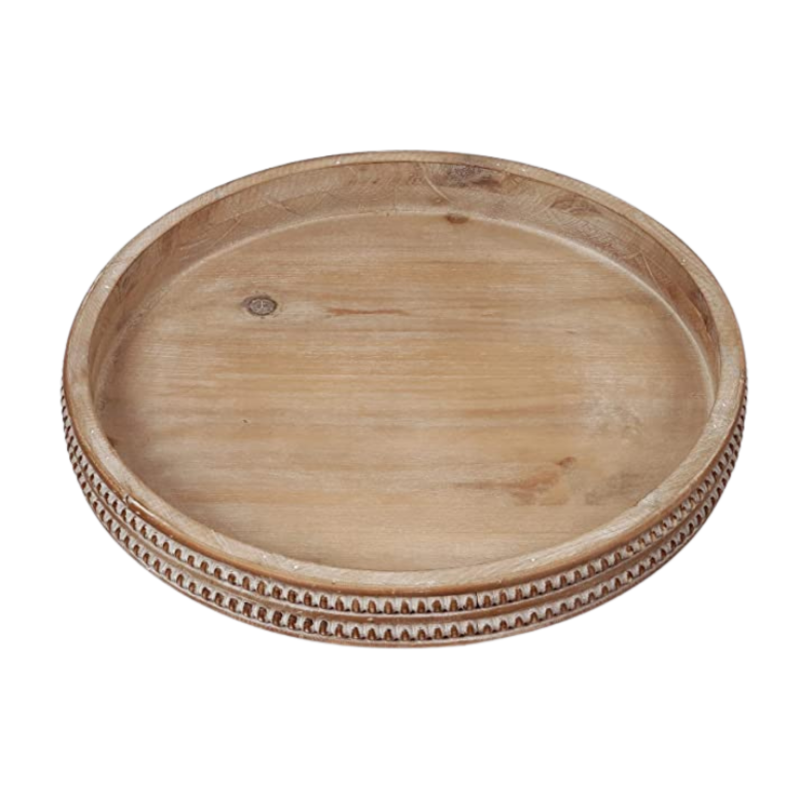 Carah and Cossh Round Wooden Beaded Trim Serving Tray