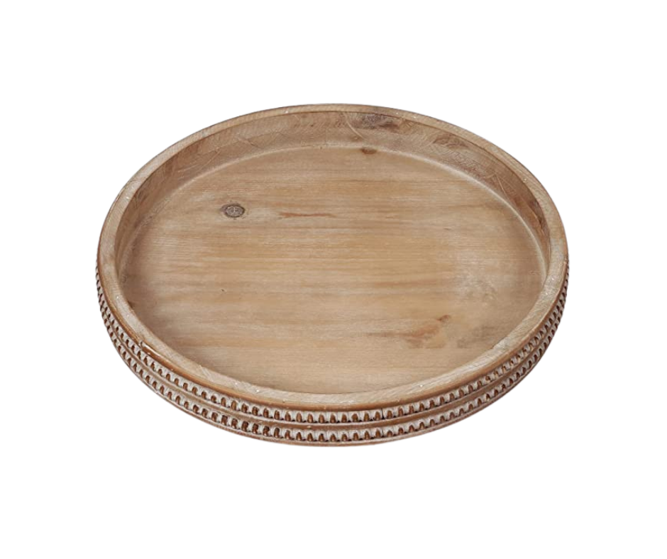Round Wooden Beaded Trim Serving Tray Top Notch DFW, LLC
