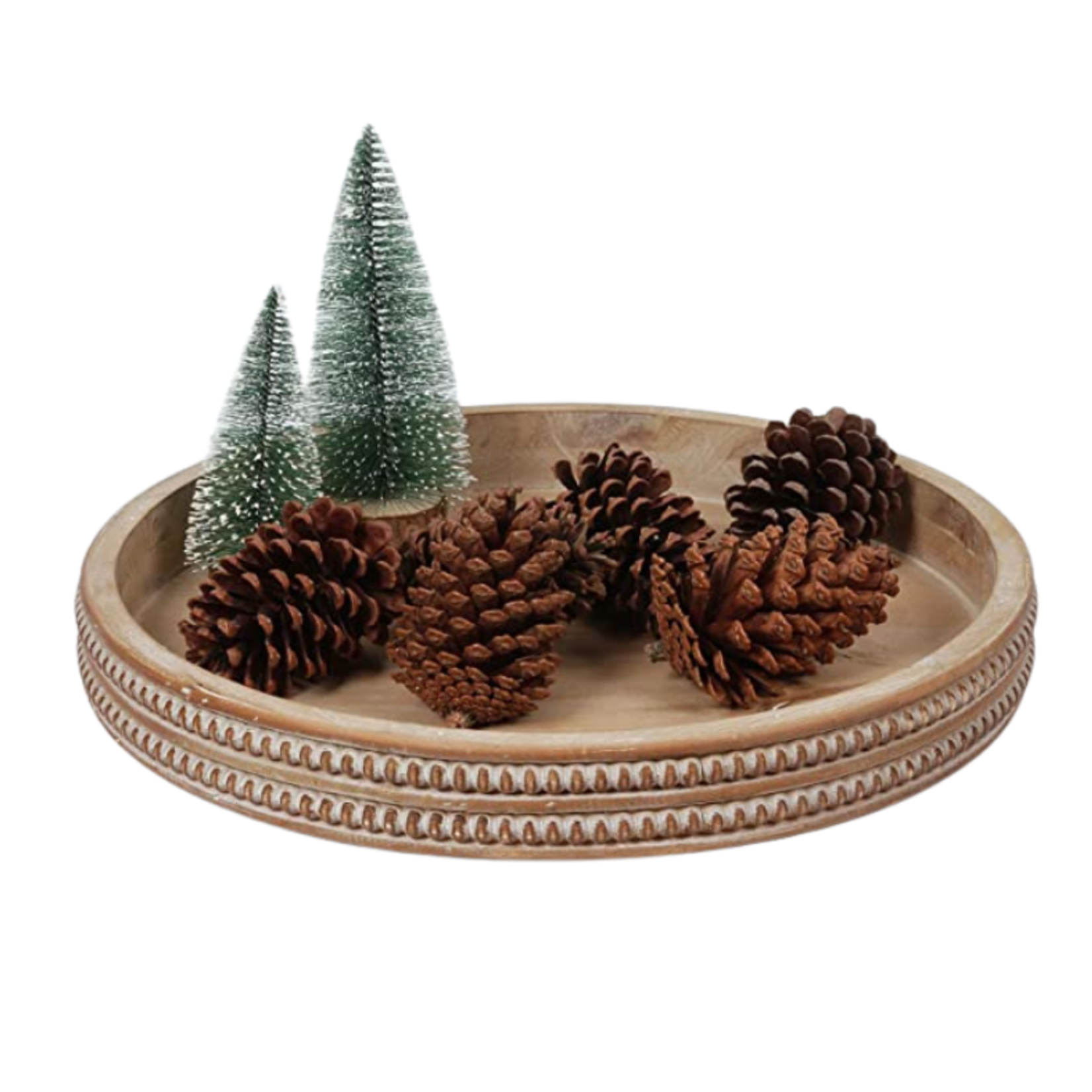 Carah and Cossh Round Wooden Beaded Trim Serving Tray