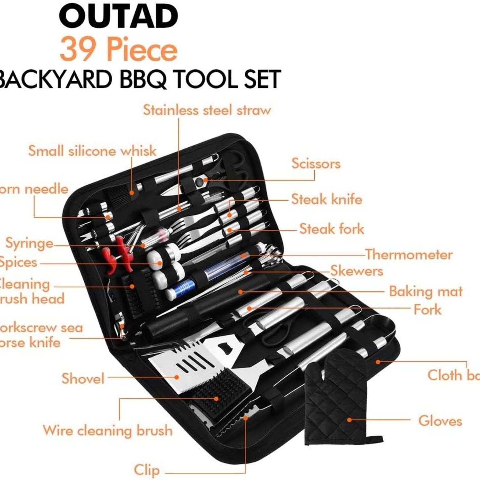 Outad 39PCS Stainless Steel Grilling Kit