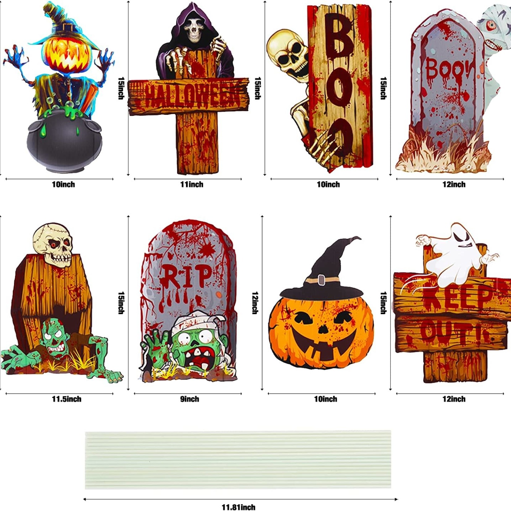 FunsLane Halloween Cartoon Yard Signs 8PC Set