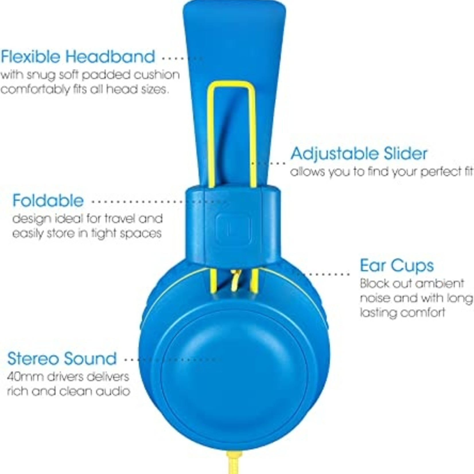 Noot Kids Headphones 3.5mm Wired on Ear - Electric Blue