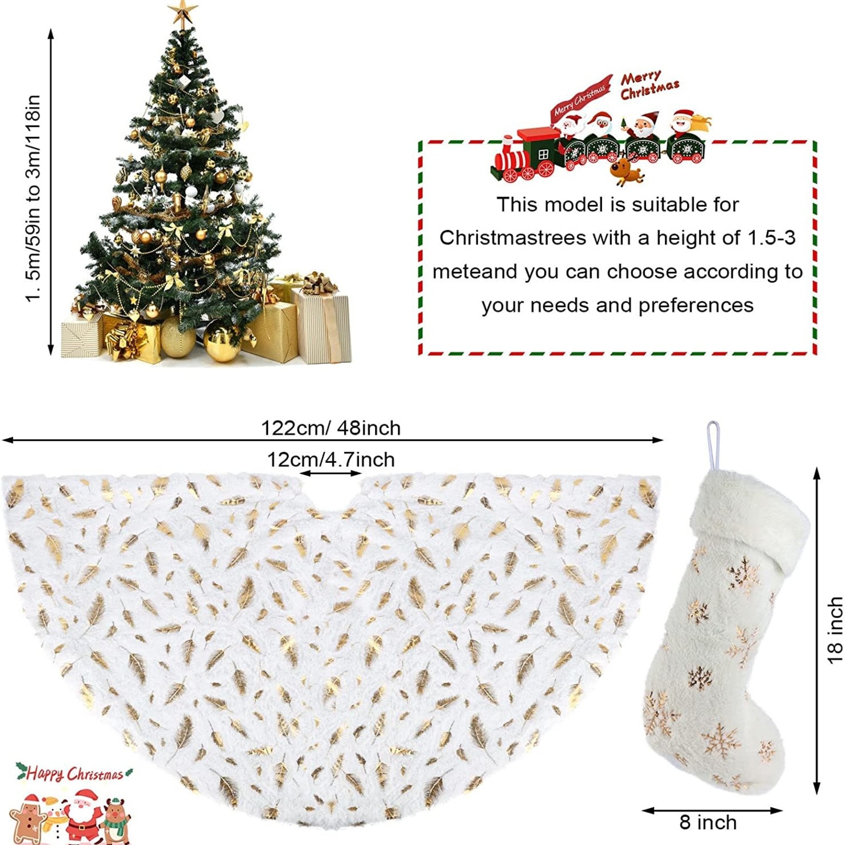 Cjjjglds Christmas Tree Skirt - 48 Inches - White/Gold