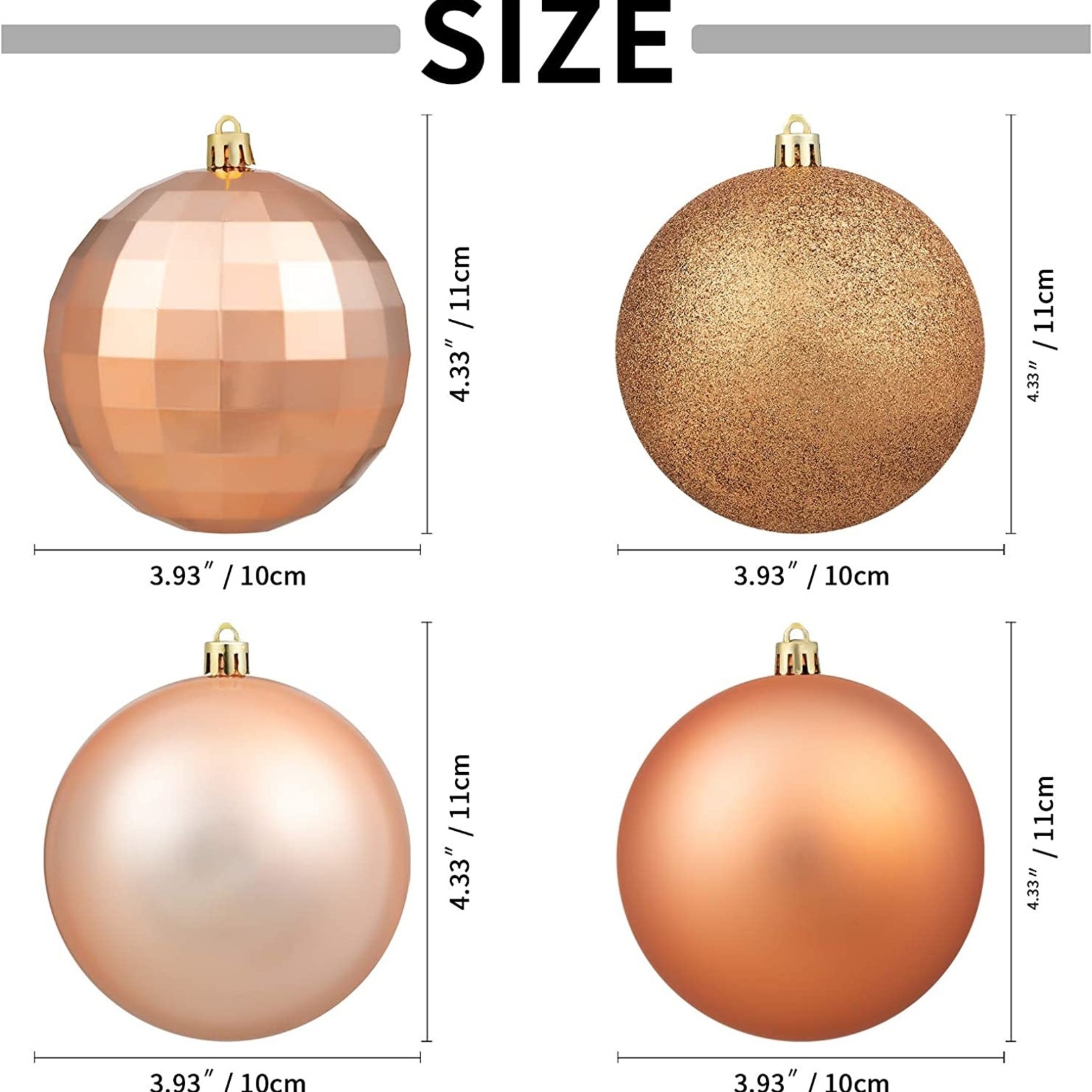 XmasExp Christmas Ball Ornaments - Champagne, 4.0" (4pcs)