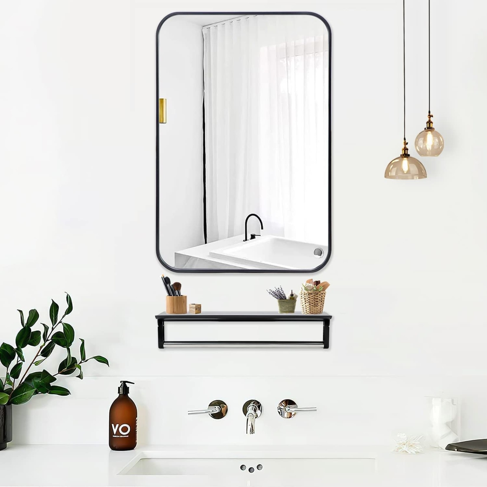 Covienapp Bathroom Vanity Mirror with Shelf Rack