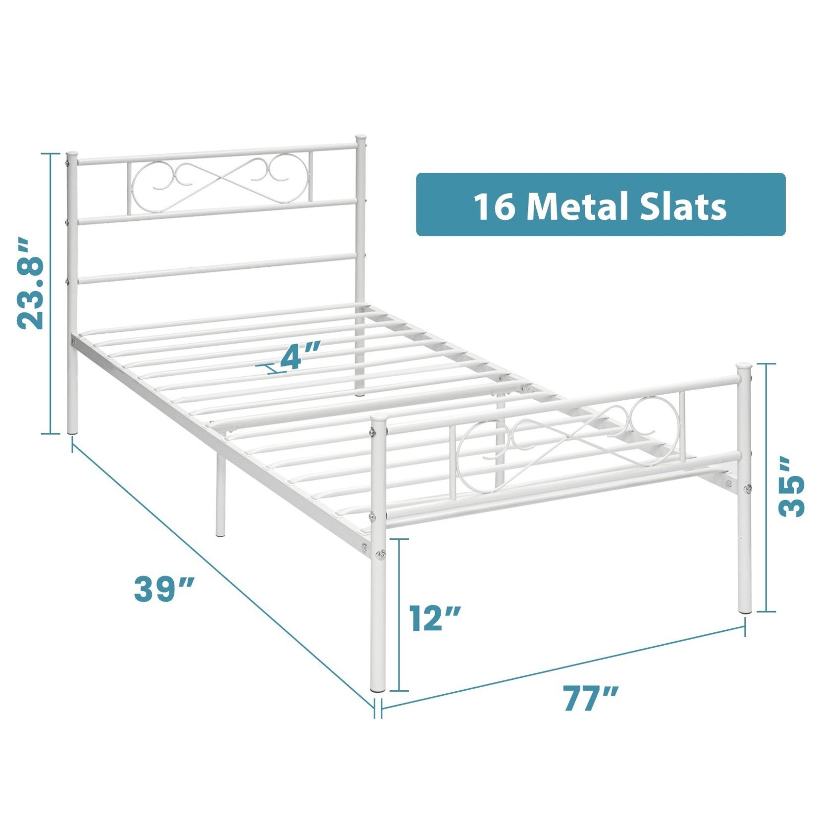 KingSo Metal Platform Bed Frame - Twin - White
