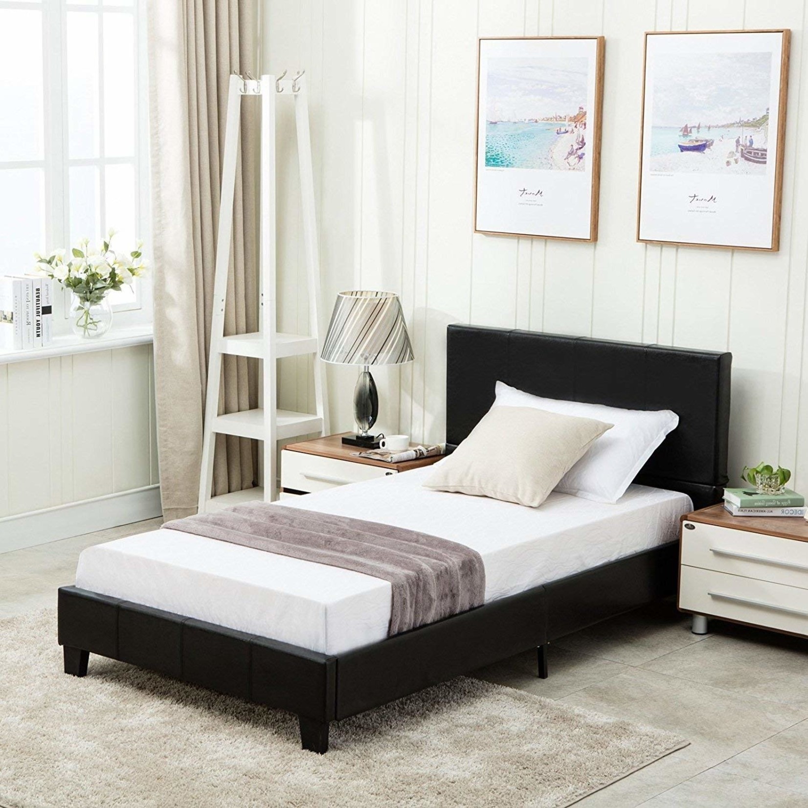 Mecor Faux Leather Platform Bed - Twin - Black