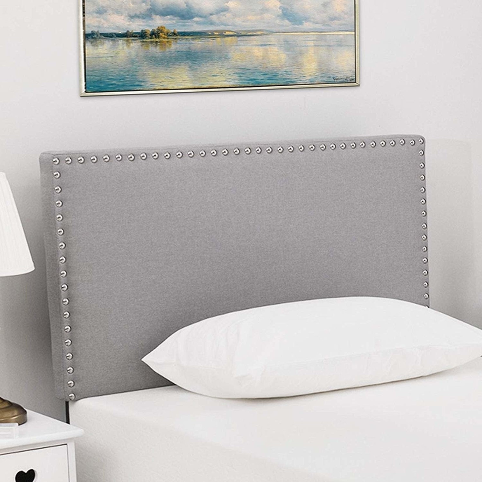 Mecor Nailhead Upholstered Headboard - Twin - Grey