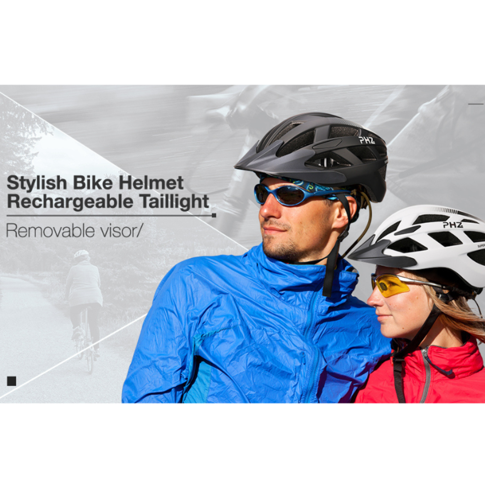 PHZ. Bike Helmet with Light-Adult-Black