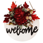 Faux Flowers Fall Wreath Welcome Door Sign