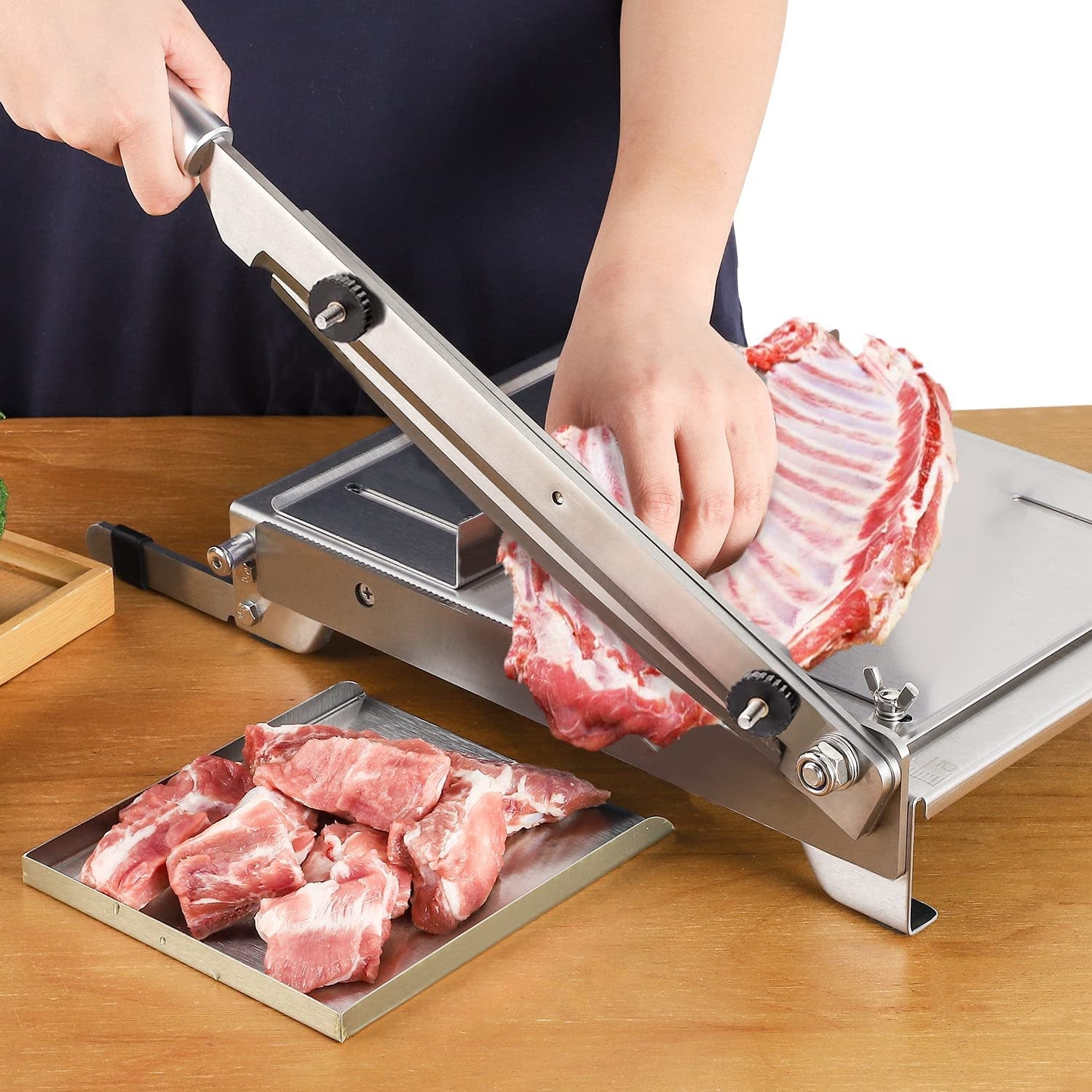 CGOLDENWALL 2 Blades Manual Ribs Meat Chopper Slicer Stainless Steel Hard Bone Cutter Beef Mutton Household Vegetable Food Slicer Slicing Machine