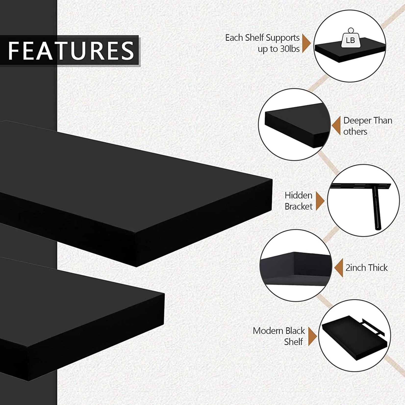 Black Deep Floating Wall Shelf Sleek Storage Option Top Notch DFW, LLC