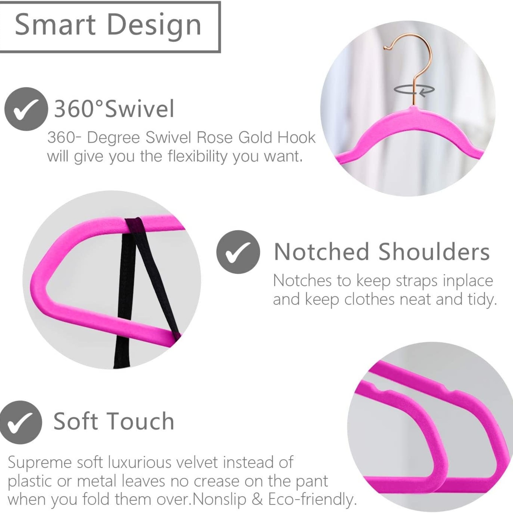 Clothes Hangers, Velvet Hangers, Non-Slip, 360 Degree Swivel Hook