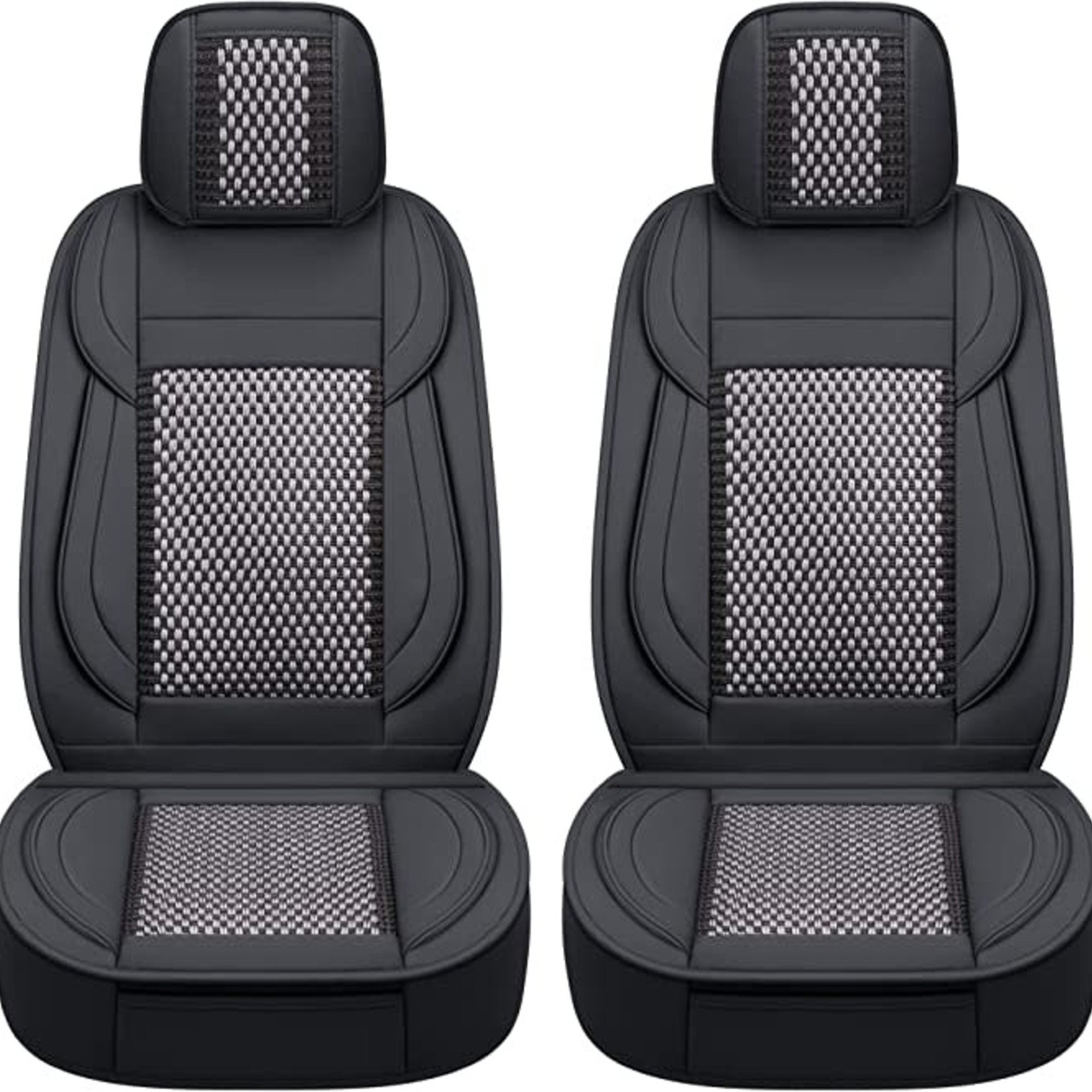 Lingvido Leather Car Seat Covers 5 Pc Set - Ice Gray/Black