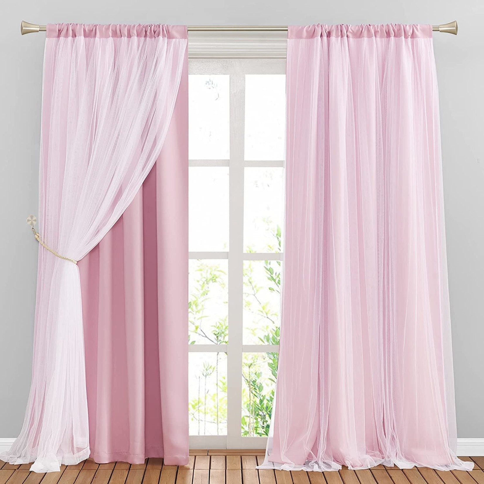 Pony Dance Double-Layered Curtains 84 x 52 - Pink - 2 Pc Set