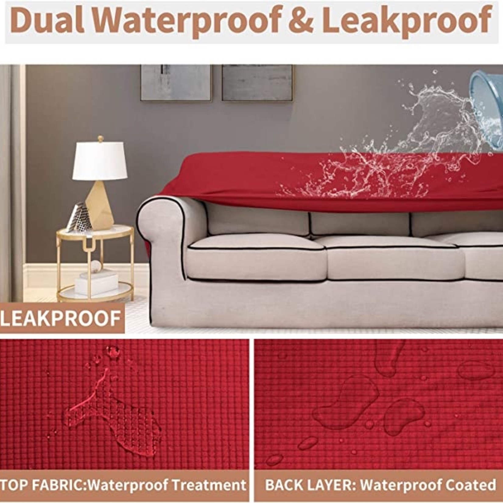 Easy-Going  Jacquard Sofa Slipcover, Waterproof - Red
