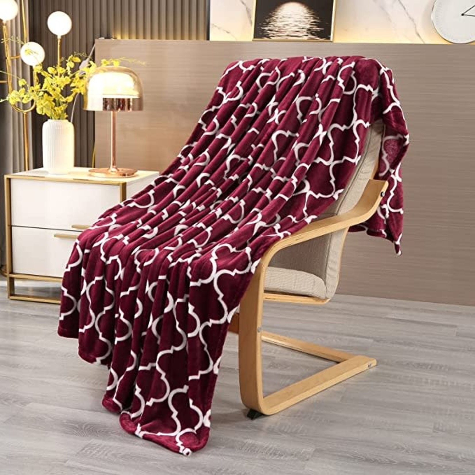 Smile Bee Flannel Fleece Blanket Throw Size - Wine Red - 50 x 60