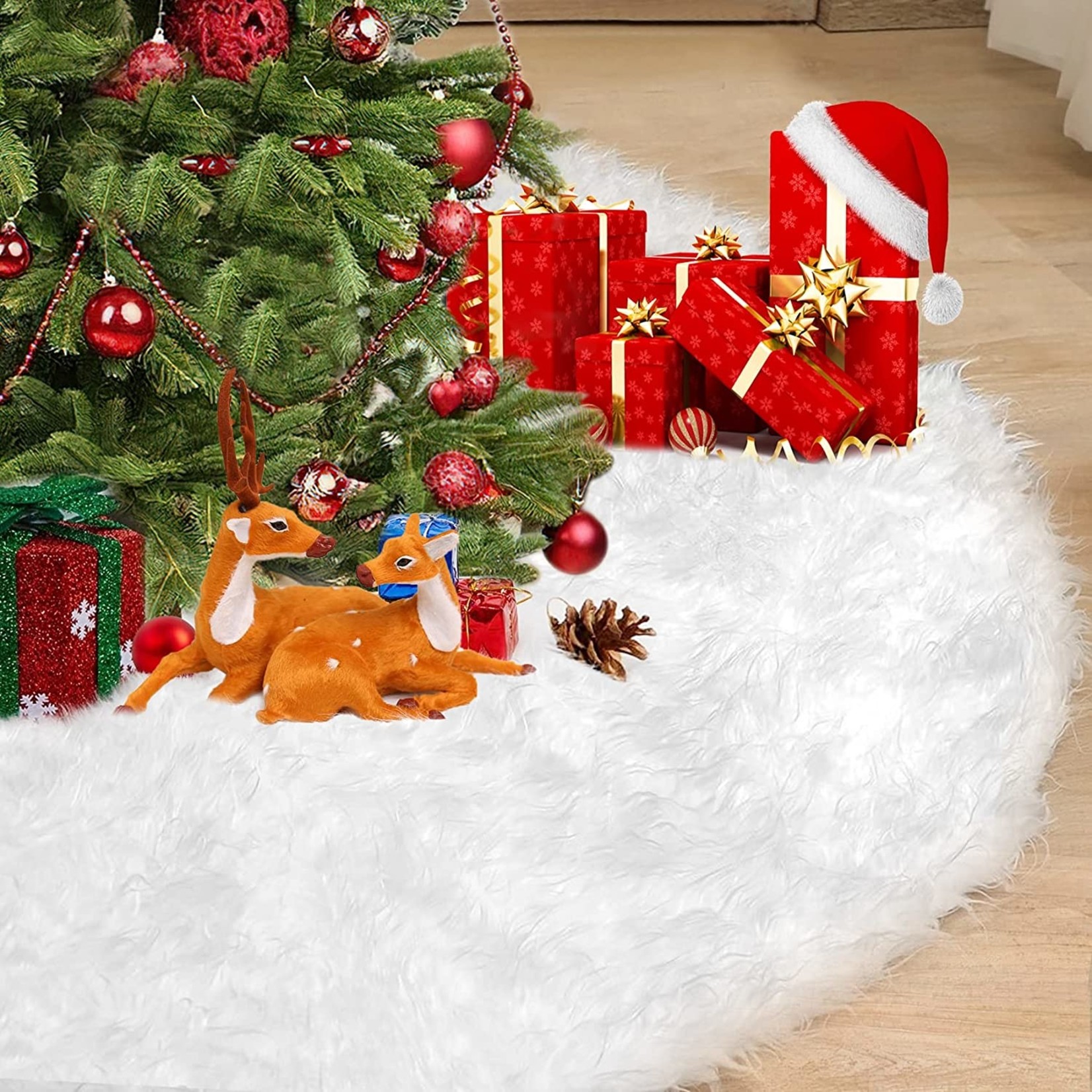 JGLASSMALL Christmas Tree Skirt-Faux Fur-White