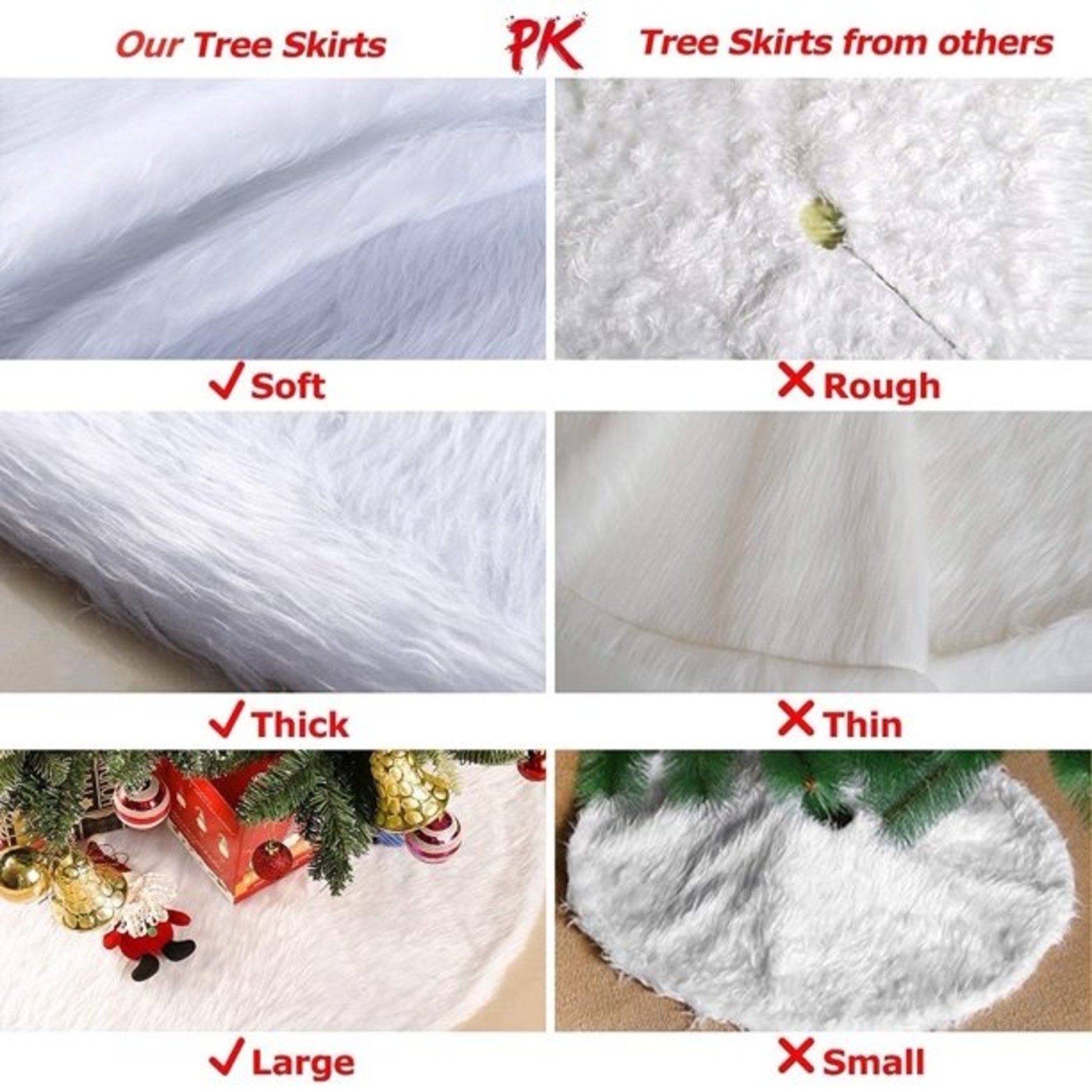 JGLASSMALL Christmas Tree Skirt-Faux Fur-White